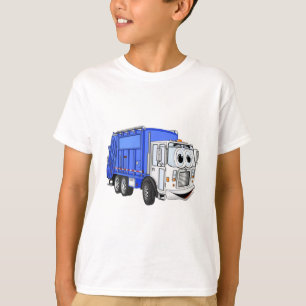 Blauwe lachende Cartoon vuilniswagen T-shirt