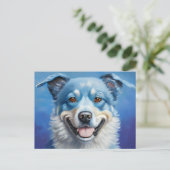 Blauwe Lachende Hond Ansichtkaart Briefkaart (Staand voorkant)