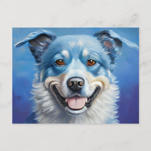 Blauwe Lachende Hond Ansichtkaart Briefkaart (Voorkant)