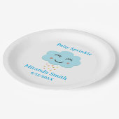 Blauwe lachende wolk regendruppels baby strooien papieren bordje (Gekanteld)