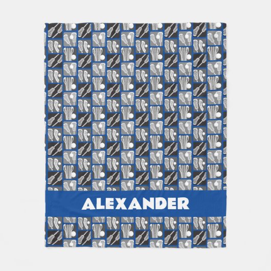 Blauwe Lacrosse Blokken van Stokken en Ballen Fleece Deken (Voorkant)