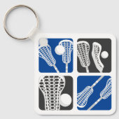Blauwe Lacrosse Blokken van Stokken en Ballen Sleutelhanger (Voorkant)