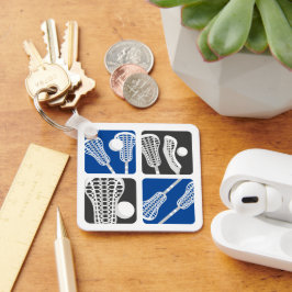 Blauwe Lacrosse Blokken van Stokken en Ballen Sleutelhanger