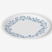 Blauwe lacy scroll papieren bordje (Gekanteld)