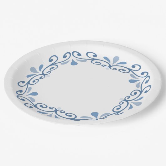 Blauwe lacy scroll papieren bordje (Gekanteld)