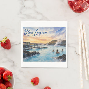 Blauwe Lagune IJsland thermaal bad aquarel Servet