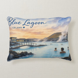 Blauwe Lagune IJsland thermisch bad aquarel  Accent Kussen