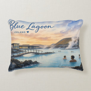 Blauwe Lagune IJsland thermisch bad aquarel  Accent Kussen
