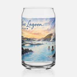 Blauwe Lagune IJsland thermisch bad aquarel  Blikvorm Glas