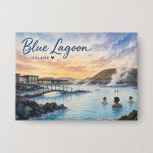 Blauwe Lagune IJsland thermisch bad aquarel Button (Voorkant)