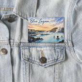 Blauwe Lagune IJsland thermisch bad aquarel Button (Insitu)