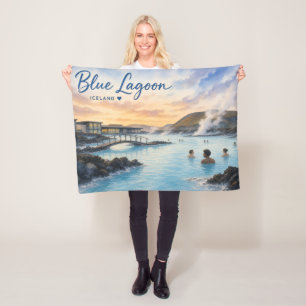 Blauwe Lagune IJsland thermisch bad aquarel Fleece Deken