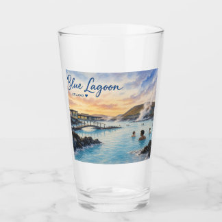 Blauwe Lagune IJsland thermisch bad aquarel Glas