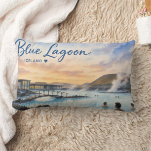 Blauwe Lagune IJsland thermisch bad aquarel  Kussen
