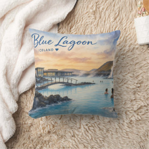 Blauwe Lagune IJsland thermisch bad aquarel  Kussen