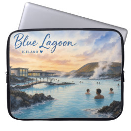 Blauwe Lagune IJsland thermisch bad aquarel  Laptop Sleeve