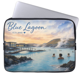 Blauwe Lagune IJsland thermisch bad aquarel  Laptop Sleeve