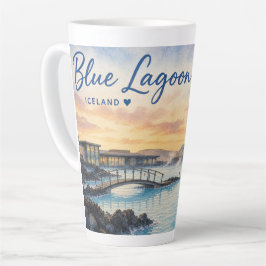 Blauwe Lagune IJsland thermisch bad aquarel  Latte Mok