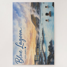 Blauwe Lagune IJsland thermisch bad aquarel  Legpuzzel