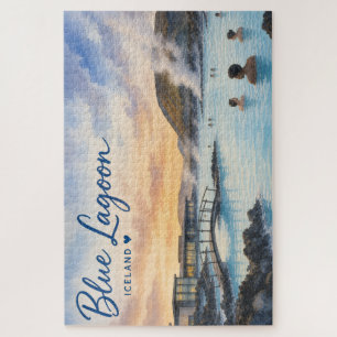 Blauwe Lagune IJsland thermisch bad aquarel  Legpuzzel