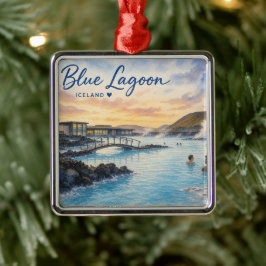 Blauwe Lagune IJsland thermisch bad aquarel  Metalen Ornament