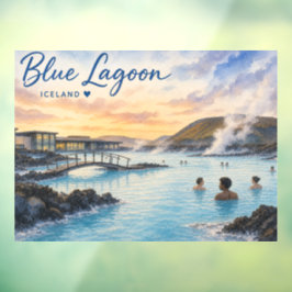 Blauwe Lagune IJsland thermisch bad aquarel  Raamsticker