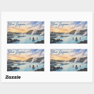 Blauwe Lagune IJsland thermisch bad aquarel Rechthoekige Sticker