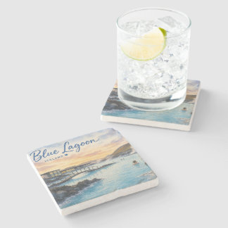 Blauwe Lagune IJsland thermisch bad aquarel Stenen Onderzetter