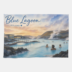 Blauwe Lagune IJsland thermisch bad aquarel Theedoek