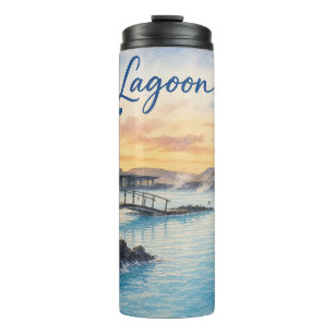 Blauwe Lagune IJsland thermisch bad aquarel Thermosbeker