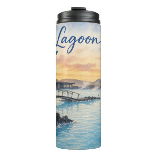 Blauwe Lagune IJsland thermisch bad aquarel Thermosbeker