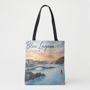Blauwe Lagune IJsland thermisch bad aquarel Tote Bag