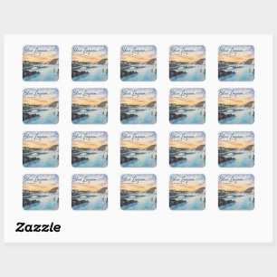 Blauwe Lagune IJsland thermisch bad aquarel Vierkante Sticker