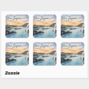 Blauwe Lagune IJsland thermisch bad aquarel Vierkante Sticker
