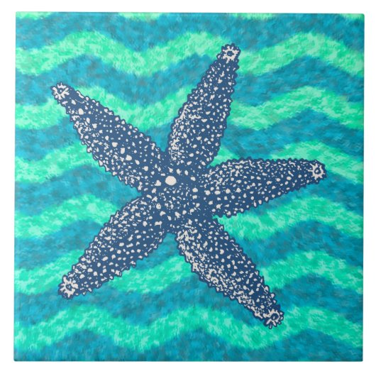 Blauwe lagune nautische zeesterren ontwerp tegeltje (Voorkant)