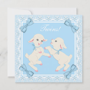 Blauwe Lam Tweeling Jongens Baby Shower Uitnodigin Kaart