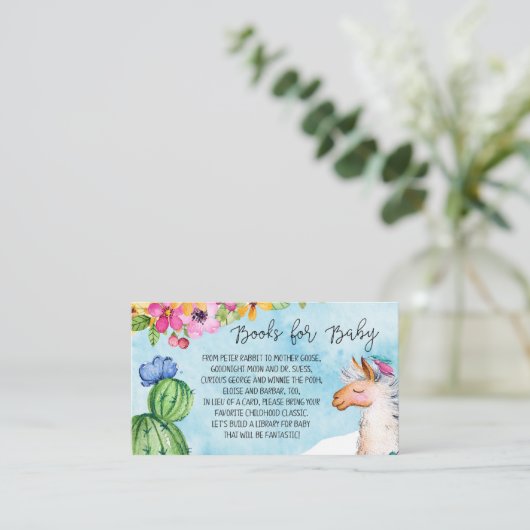 Blauwe lama- en cactus-boeken voor Baby-lakens Informatiekaartje (Staand voorkant)