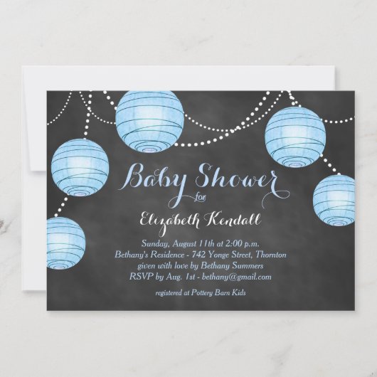 Blauwe lampjes op het Baby shower Chalkboard Kaart (Voorkant)