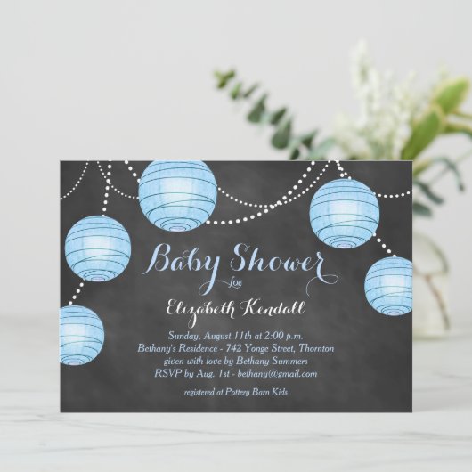 Blauwe lampjes op het Baby shower Chalkboard Kaart (Staand voorkant)