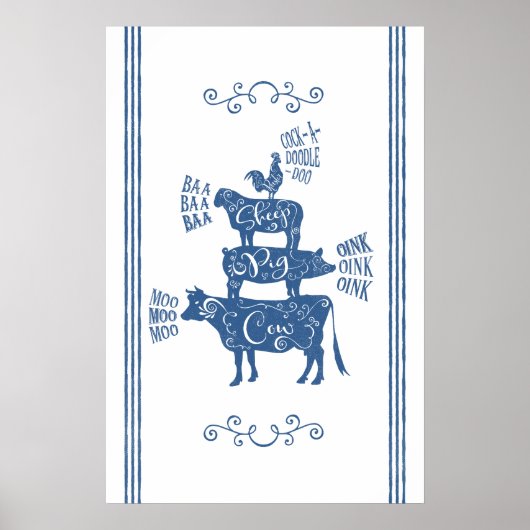 Blauwe  landelijke boerderij poster (Voorkant)