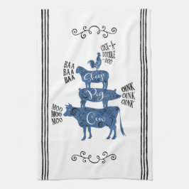 Blauwe  landelijke boerderij theedoek