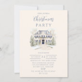 Blauwe Landhuis Kerstmis Kaart (Voorkant)