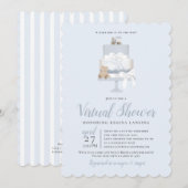 Blauwe lange afstand virtuele Baby shower-afsluite Kaart (Voorkant / Achterkant)