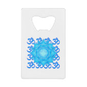 Blauwe lantaarntekening met om het patroon creditkaart flessenopener (Voorkant)