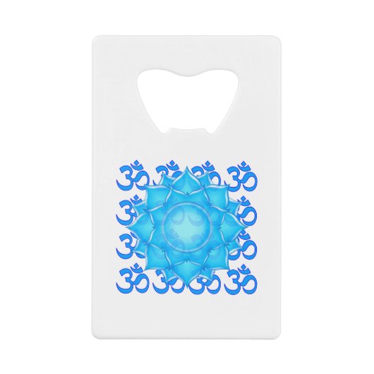 Blauwe lantaarntekening met om het patroon creditkaart flessenopener (Voorkant)