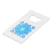 Blauwe lantaarntekening met om het patroon creditkaart flessenopener (Achterkant Gekanteld)