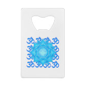 Blauwe lantaarntekening met om het patroon creditkaart flessenopener (Achterkant)