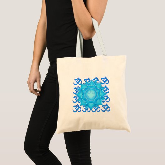 Blauwe lantaarntekening met om het patroon tote bag (Voorkant (product))