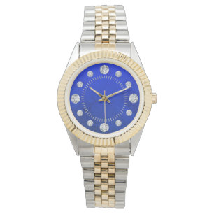 Blauwe Lapis Diamant Solitaire Dial Steel Gold Horloge