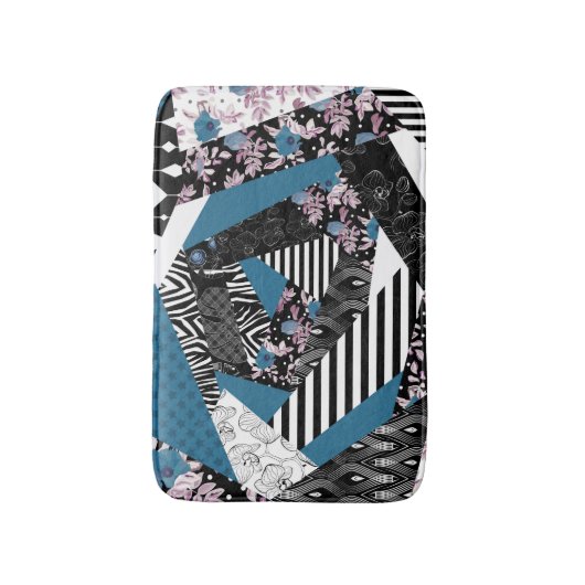 Blauwe lappendeken, populair, patchwork, folk, rus badmat (Voorkant Verticaal)